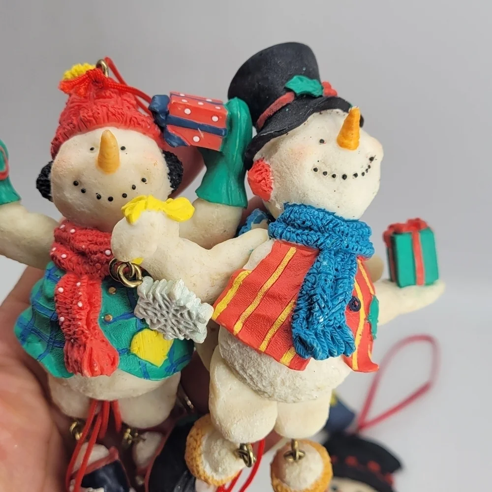 Christmas Tree Ornament Set of 4 Snowman Santa Legs Arms FLexiible Handpainted